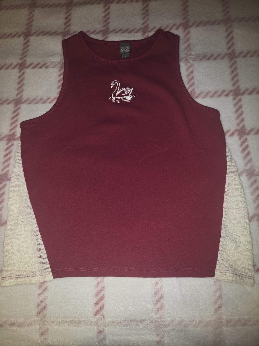 wild fable Maroon Tank Top with White Swan Motif